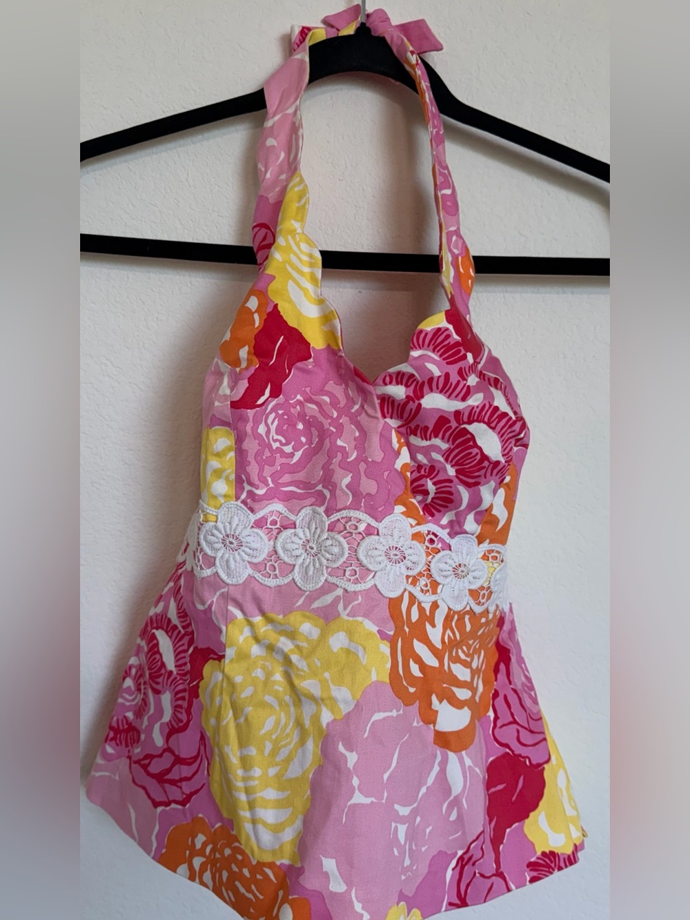 Lilly Pulitzer Floral Halter Tankini Top in Pink, Yellow & Orange